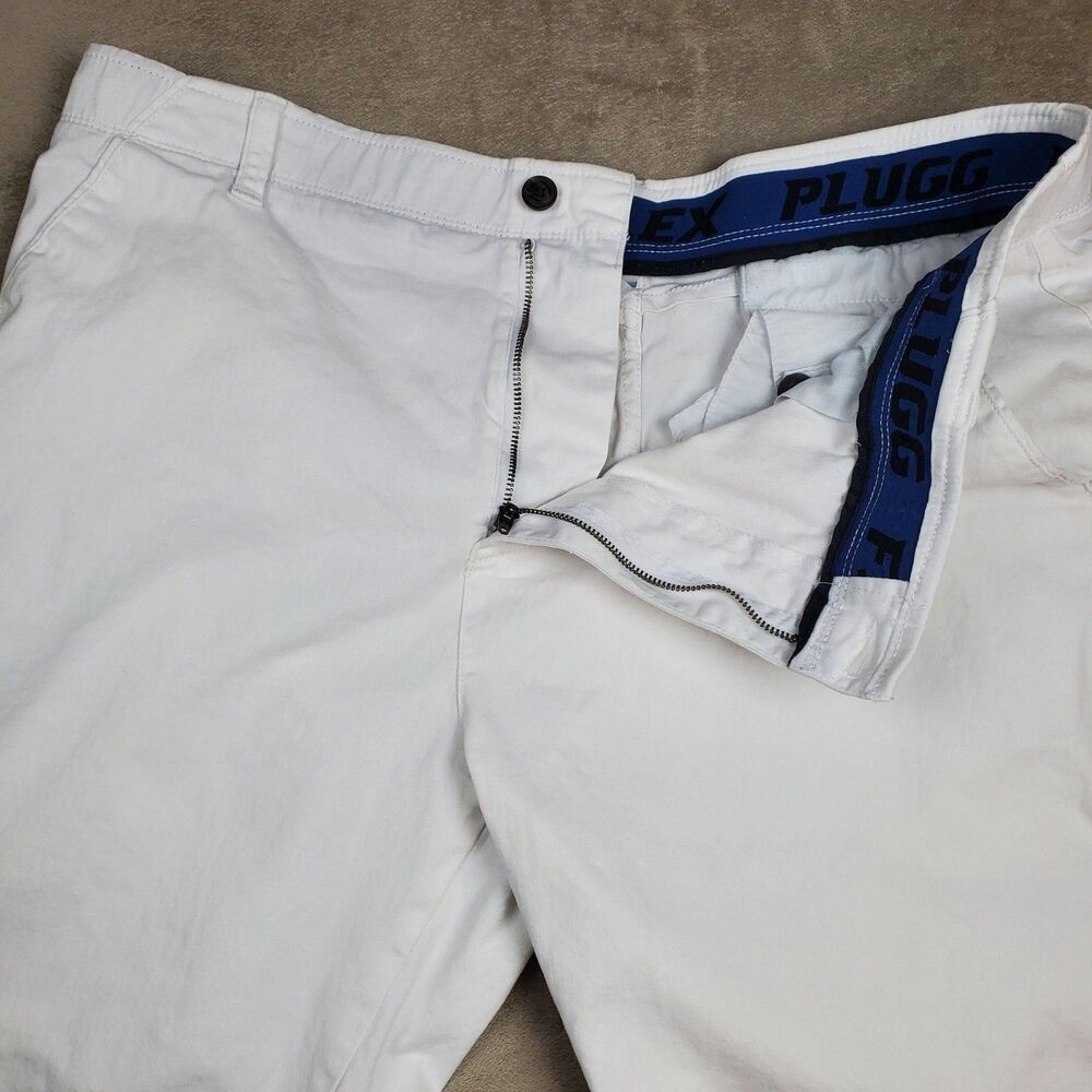Plugg Flex Shorts Mens 40 Measured White Flat Front Stretch Chino Summer - Picture 6 of 10